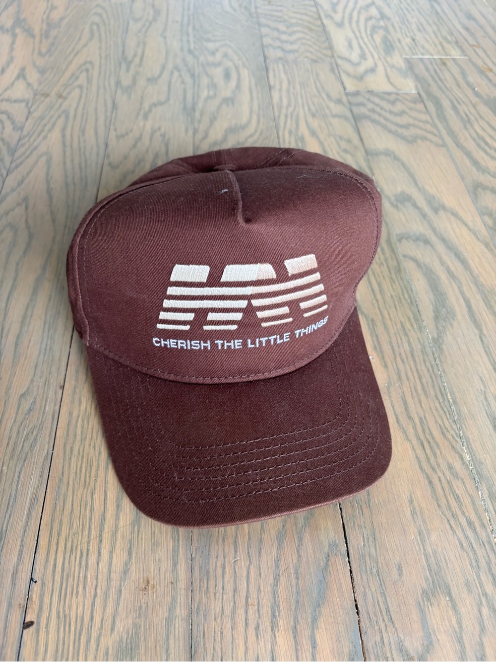 Heritage Brown hat Huega House. Logo - "Cherish The Little Things"